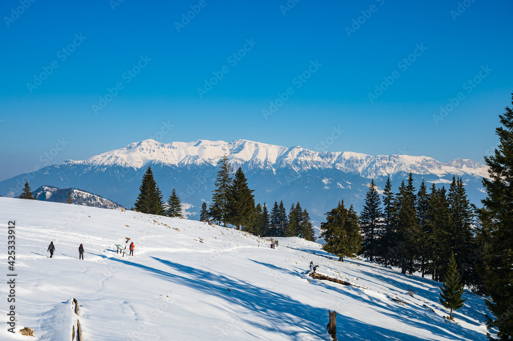 Hiking in Romanian mountains in winter