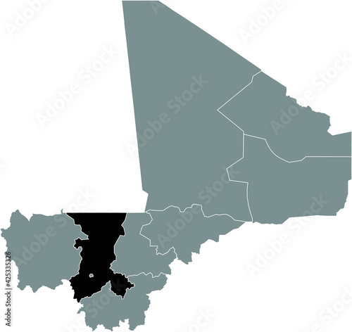 Black highlighted location map of the Malian Koulikoro region inside gray map of the Republic of Mali
