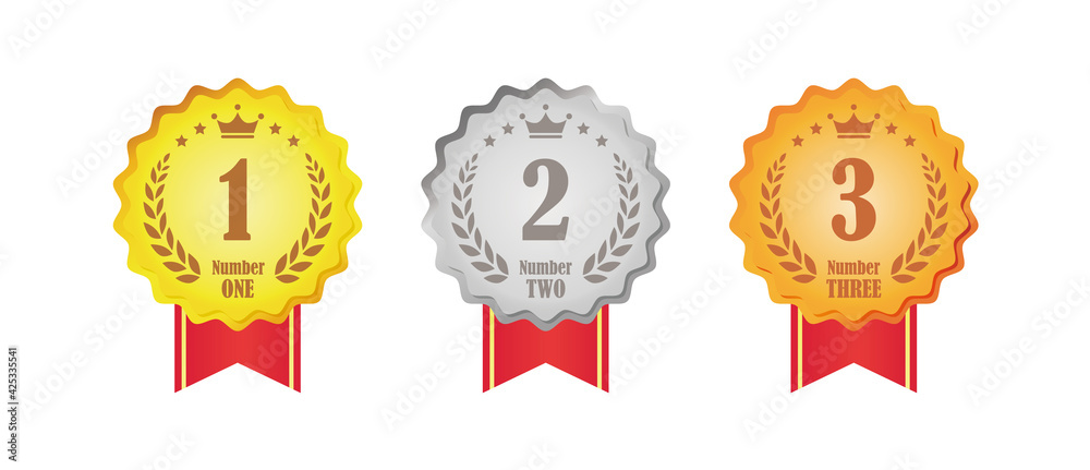 Gold, silver and bronze 1st, 2nd and 3rd ranking icon set vector de ...