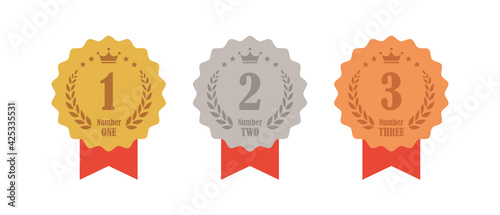 Gold, silver and bronze 1st, 2nd and 3rd ranking icon set	
