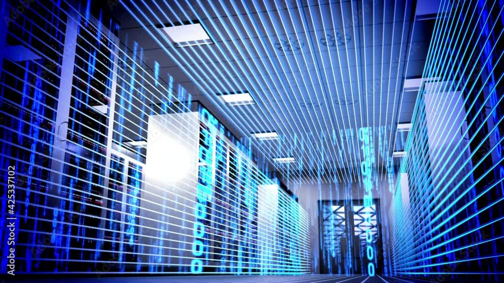 Rack servers and falling binary code - data centre, hosting, storage ...