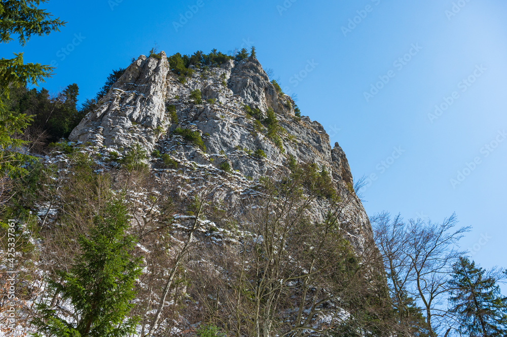 High-rising rock in Piatra Craiului nature park near Brasov, Romania