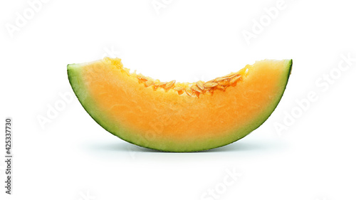 Cantaloupe melon slice piece, Isolated on white background