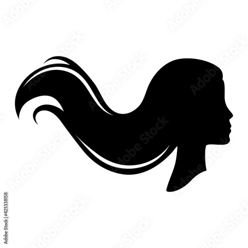 Woman long hair icon for beauty salon. Vector illustration.