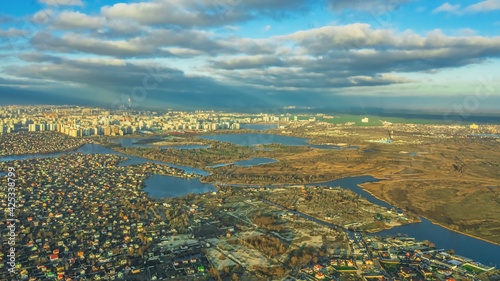 Aerial view from a drone of the Osokorki private sector in Kiev. photo