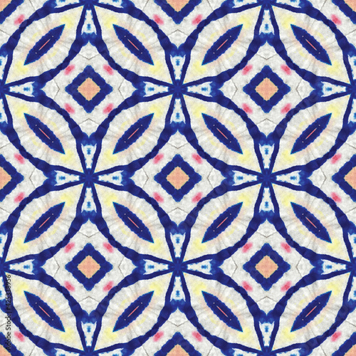 Arabique Watercolor Seamless Pattern. Muslim Arabesque. Geometric Hand Painted Fabric Design. Textured Paint Brush Oriental Teal. Natural Geometric Female Summer Pattern. Watercolor Brush Paint.