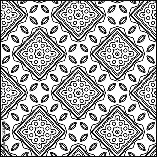  Geometric vector pattern with triangular elements. Seamless abstract ornament for wallpapers and backgrounds. Black and white colors. 