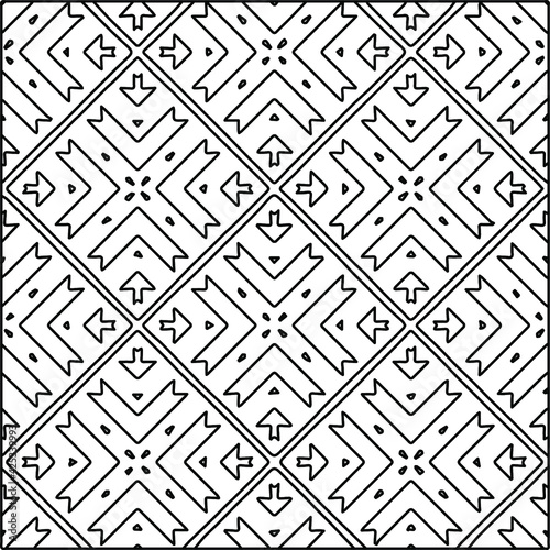  Geometric vector pattern with triangular elements. Seamless abstract ornament for wallpapers and backgrounds. Black and white colors. 