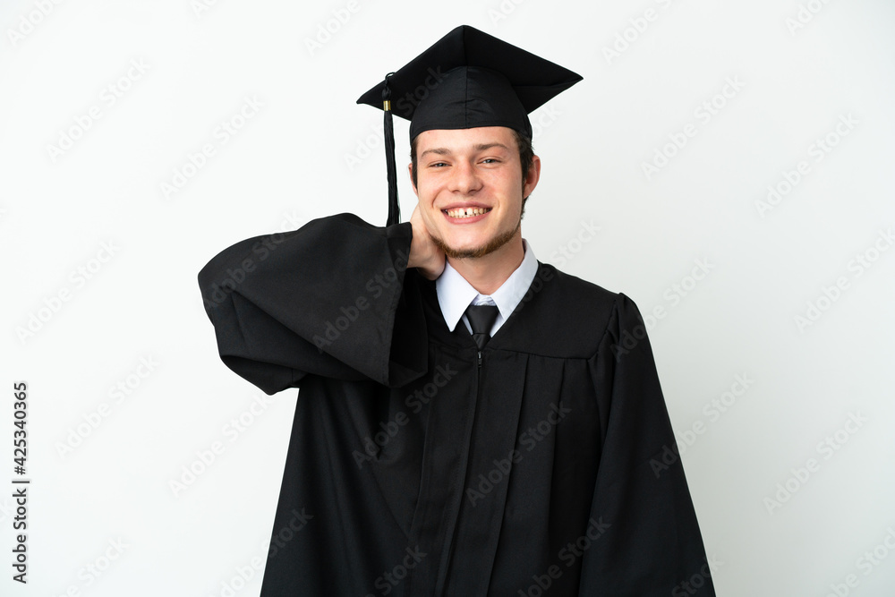 Young university Russian graduate isolated on white background laughing Young university Russian graduate isolated on white background laughing
