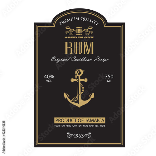 template rum label with yacht anchor in retro style