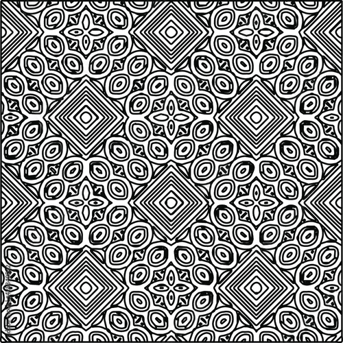  Geometric vector pattern with triangular elements. Seamless abstract ornament for wallpapers and backgrounds. Black and white colors. 