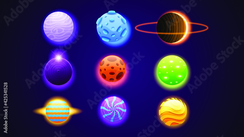 Set Collection Of Color Planets Space Galaxy Universe Vector