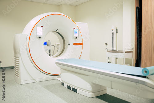 Medical Equipment and Health Care. Magnetic resonance imaging scan or computed tomography device in modern Hospital.