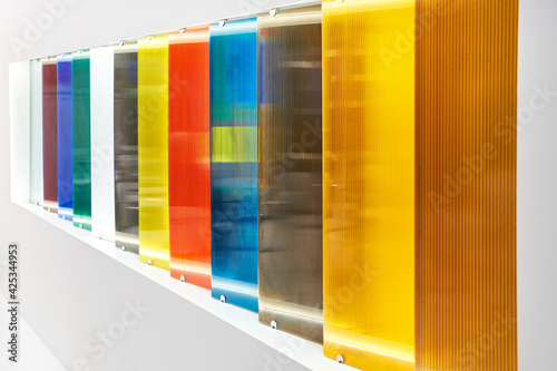 Colored polycarbonate sheets on exhibition in store photo