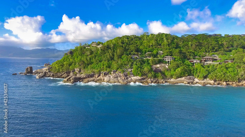 Anse La Liberte' in Mahe', Seychelles. Amazing aerial view from drone