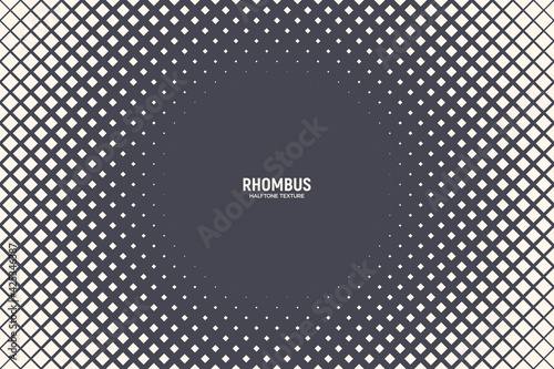 Rhombus Halftone Texture Vector Frame Geometric Technology Abstract Background. Half Tone Squares Retro Colored Pattern. Minimal 80s Style Dynamic Tech Structure Wallpaper