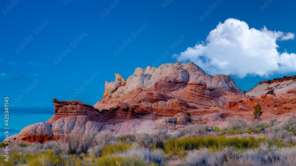 Diffused evening light on twisted and folded rock formation in Arizona