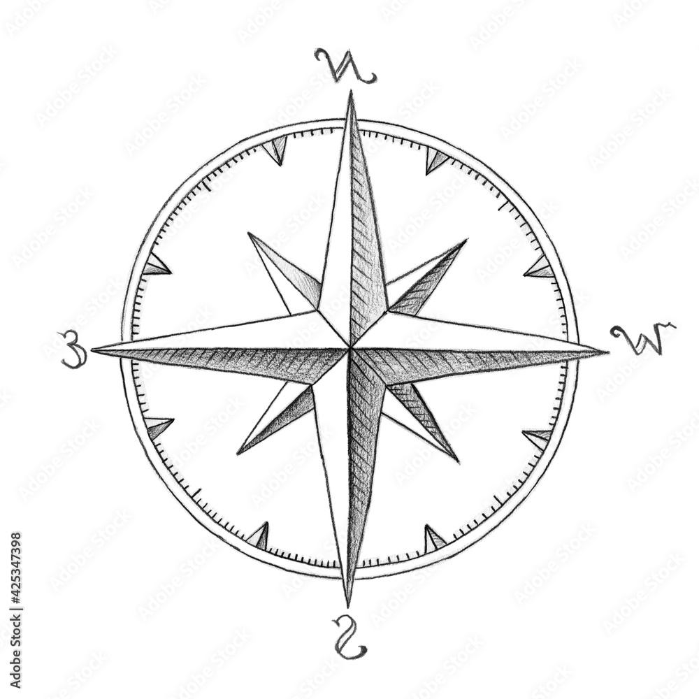 Hand pencil drawn wind rose. Fantasy map creator. Hand pencil drawn wind rose. Fantasy map creator.