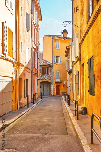 The narrow old Rue Riquier street in Aix-en-Provence, France