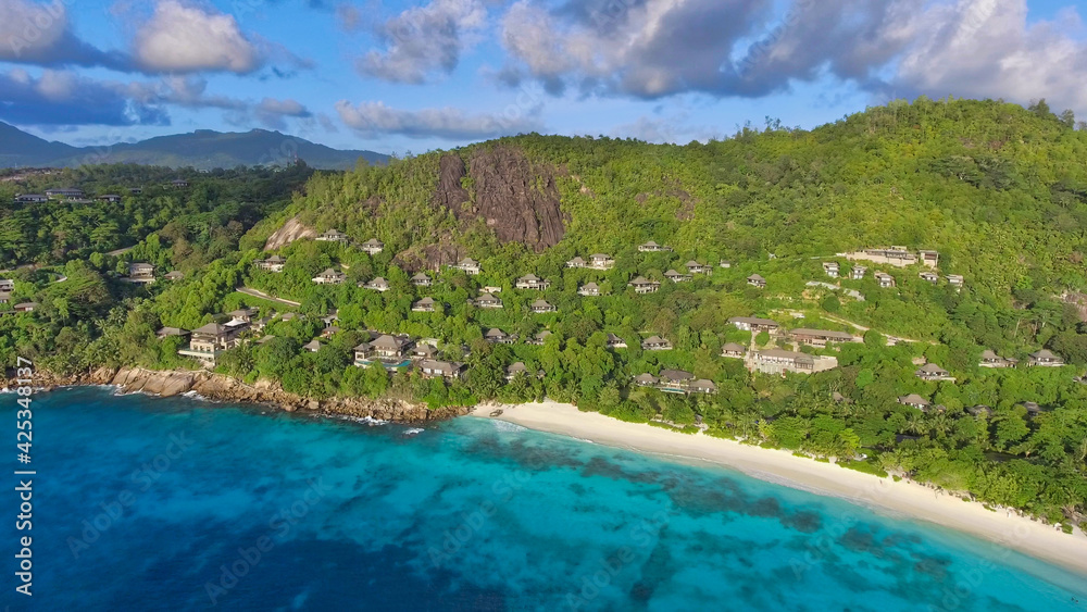Anse La Liberte' in Mahe', Seychelles. Amazing aerial view from drone