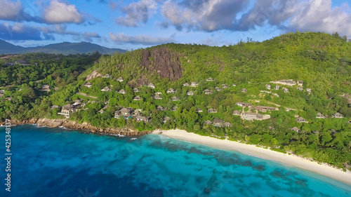 Anse La Liberte  in Mahe   Seychelles. Amazing aerial view from drone