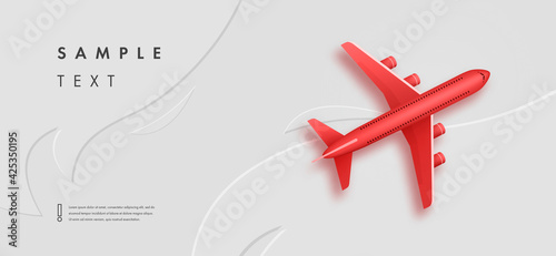 Creative vector illustration of plane isolated on background. Top view realistic airplane. Travel art design of summer vacation. Copy space for you presentation