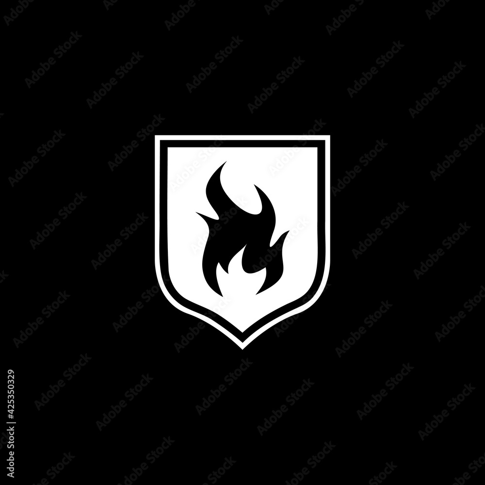 Fire logo with shield isolated on dark background Fire logo with shield isolated on dark background