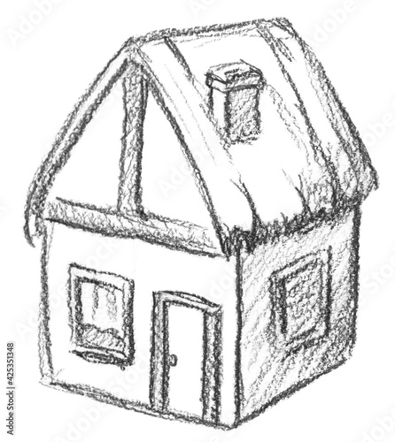 Hand pencil drawn country house. Fantasy map creator.
