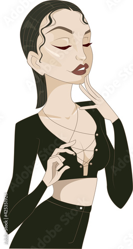 pensive girl in revealing black clothes
