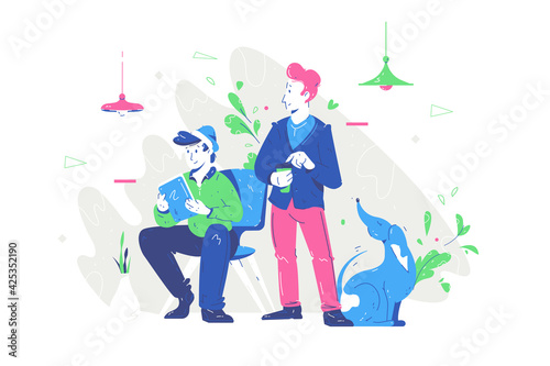 Friends with dog in office