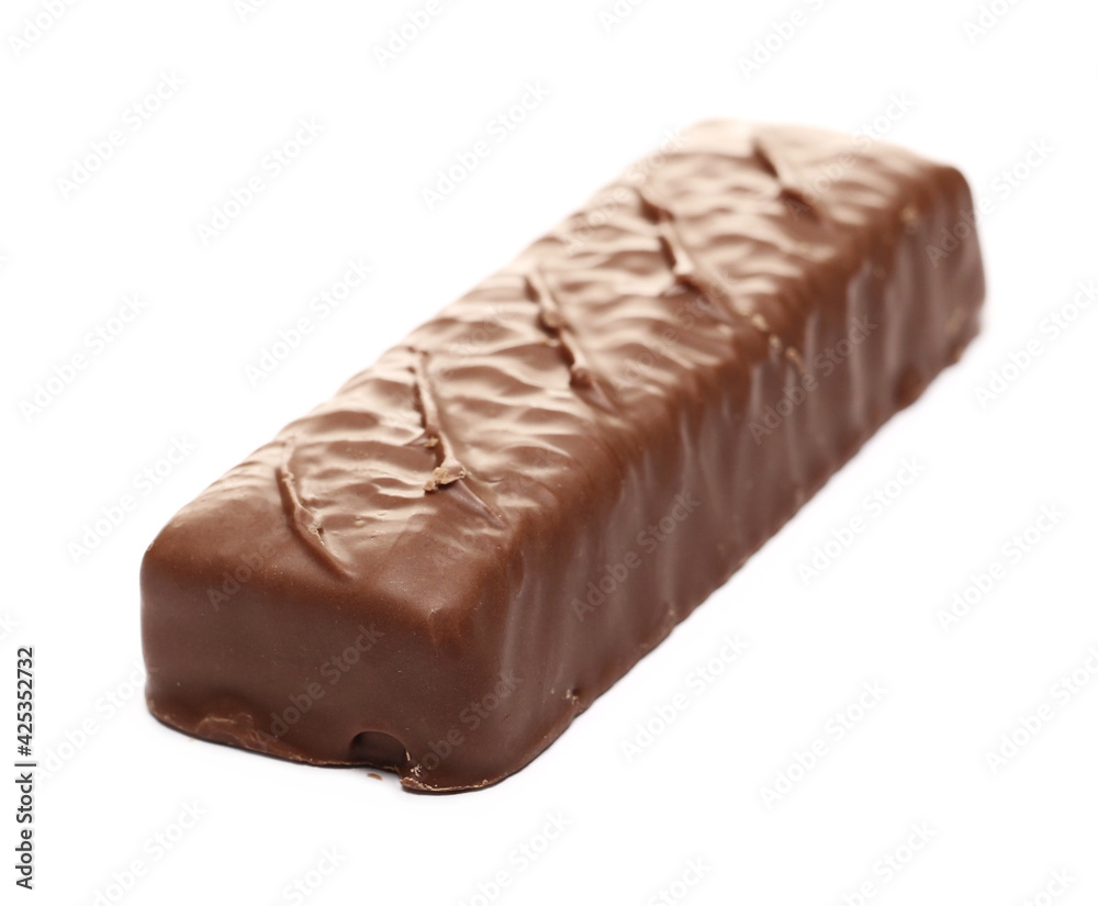 Chocolate caramel bar isolated on white background Chocolate caramel bar isolated on white background