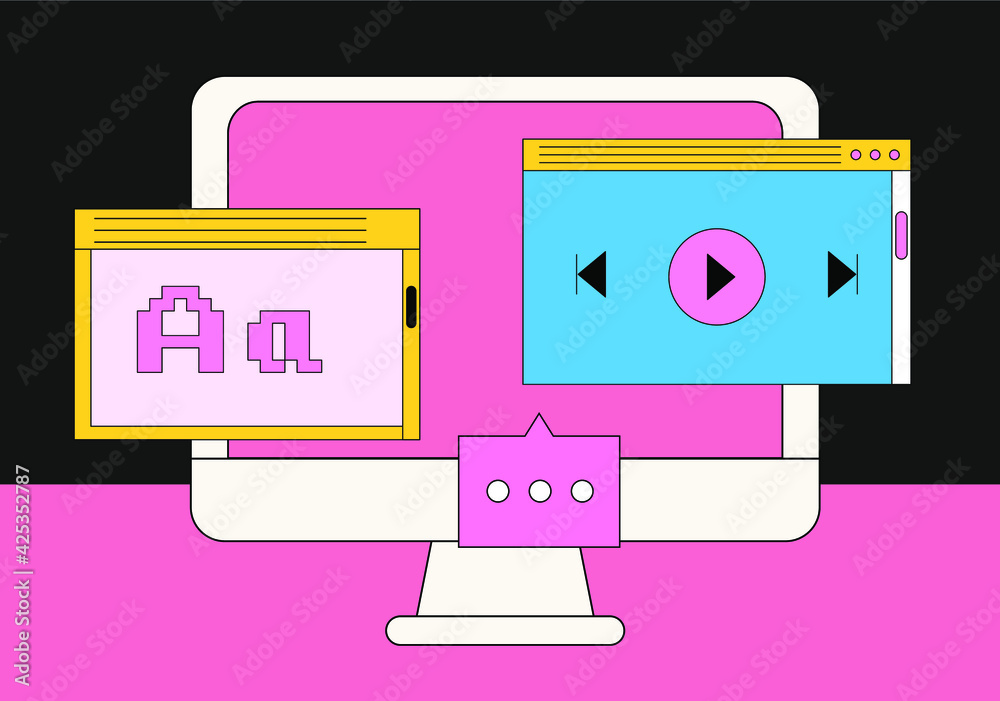 Computer screen with programs and applications. Conceptual flat vector ...
