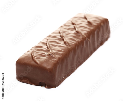 Chocolate caramel bar isolated on white background