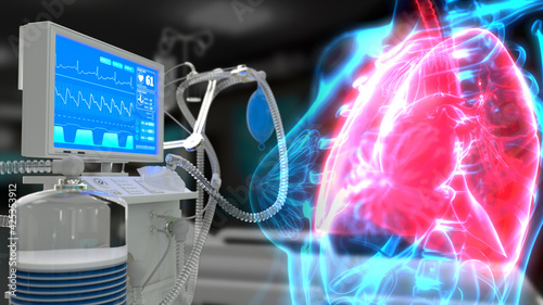 cg medical 3d illustration, human lungs and ICU lungs ventilator