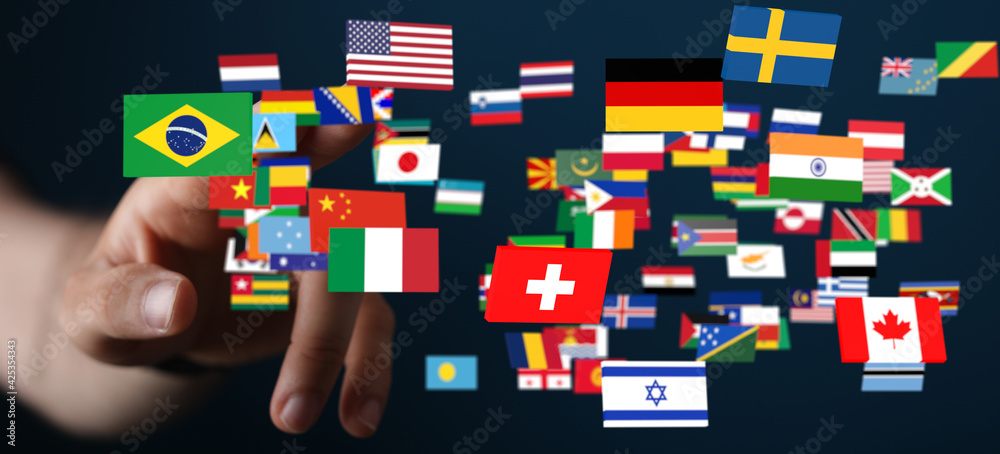 Foreign languages translation concept, online translator flags Foreign languages translation concept, online translator flags