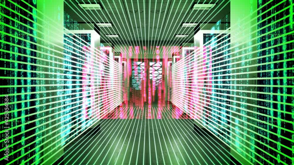 Rack servers and falling binary code - data centre, hosting, storage ...