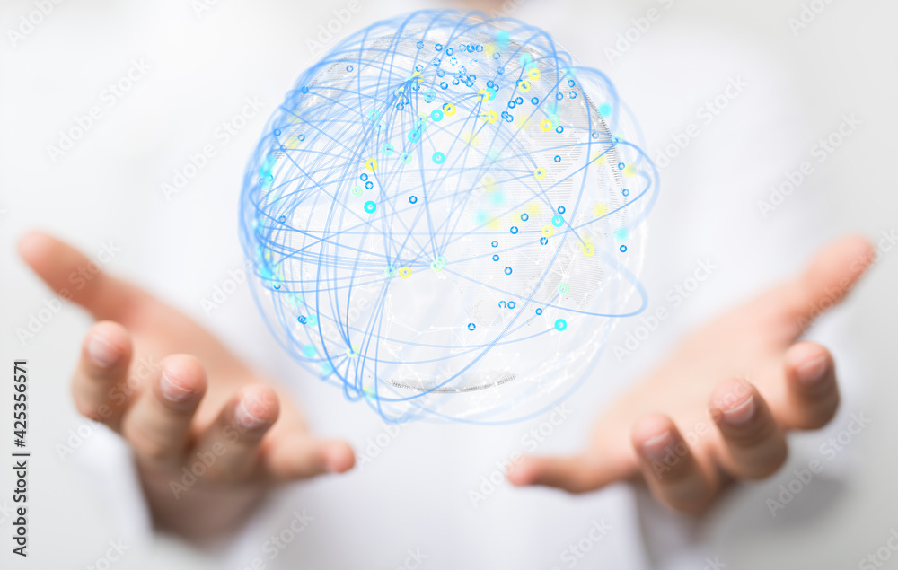Abstract network of physical devices on the Internet using a network connection with statistics numbers 3d illustration Abstract network of physical devices on the Internet using a network connection with statistics numbers 3d illustration