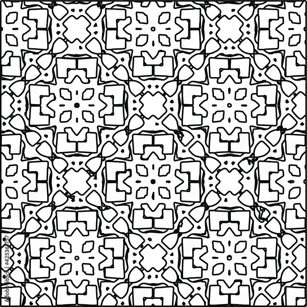  Geometric vector pattern with triangular elements. Seamless abstract ornament for wallpapers and backgrounds. Black and white colors. 