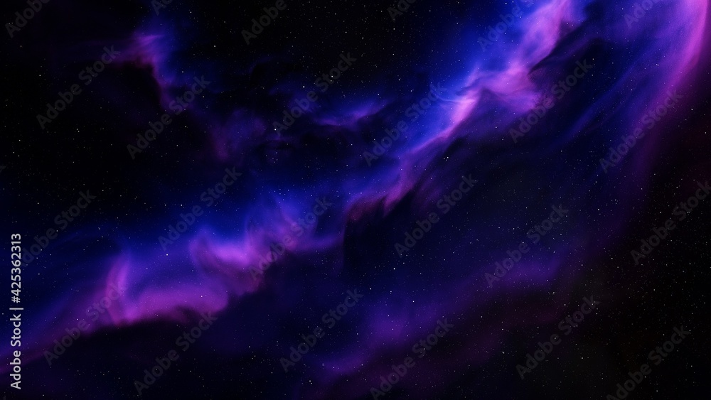 Space background with realistic nebula and shining stars 3d render