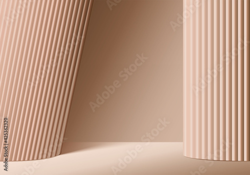 Fototapeta Naklejka Na Ścianę i Meble -  3d background products display podium scene with geometric platform. background vector 3d rendering with podium. stand to show cosmetic products. Stage showcase on pedestal display beige studio