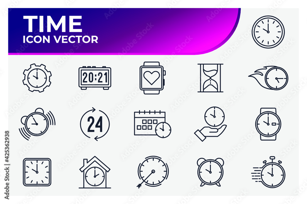 Set of Time and clock icon. Time and clock pack symbol template for graphic and web design collection logo vector illustration Set of Time and clock icon. Time and clock pack symbol template for graphic and web design collection logo vector illustration