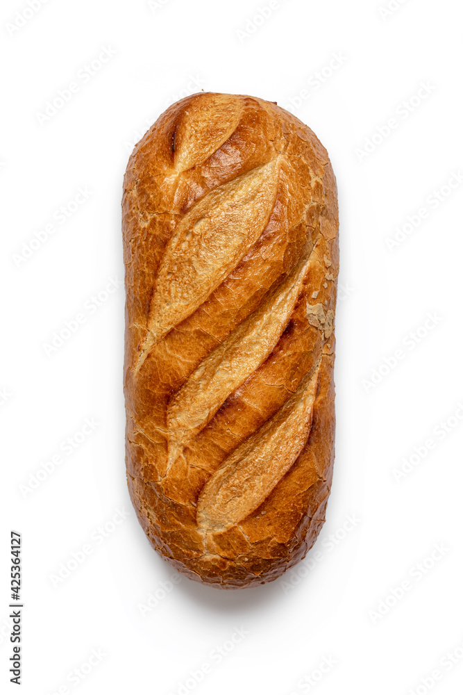 Loaf of homemade bread with a golden brown crust on a white Loaf of homemade bread with a golden brown crust on a white