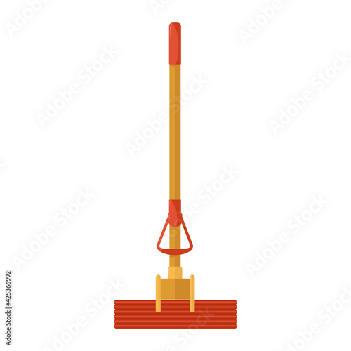 Beautiful modern household mop, roller, self-squeezing, isolated on white background. Household tools, tools for cleaning house and office. Cleaning, hygiene. Vector illustration in flat cartoon style