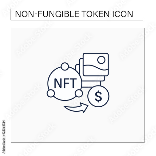 NFT fun line icon. Selling digital arts. Receiving money for sale intellectual property.Digitalization concept. Isolated vector illustration.Editable stroke