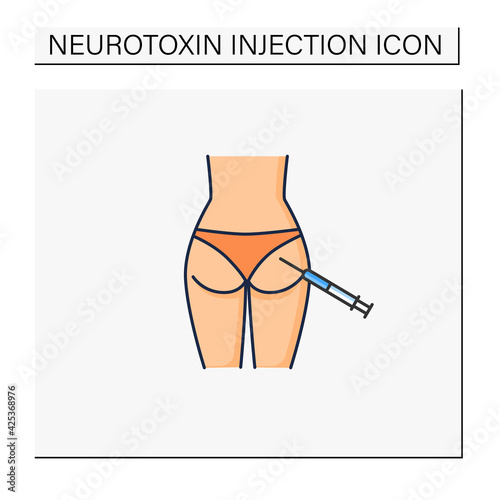 Cosmetic injection color icon.Injection into buttocks.Correction, lifting of buttock. Surgery. Beauty cosmetic procedure.Isolated vector illustration