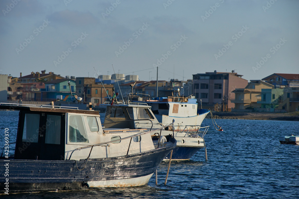 fleet of fishing boats moored in the port of Marzamemi, Sicily