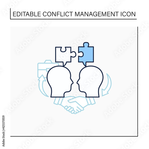 Compromising line icon.Dispute resolution. Successfully handles, resolves issues sensibly and fairly.Communication concept. Isolated vector illustration. Editable stroke