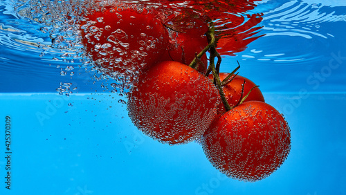 Tomatoes under water. High quality photo
