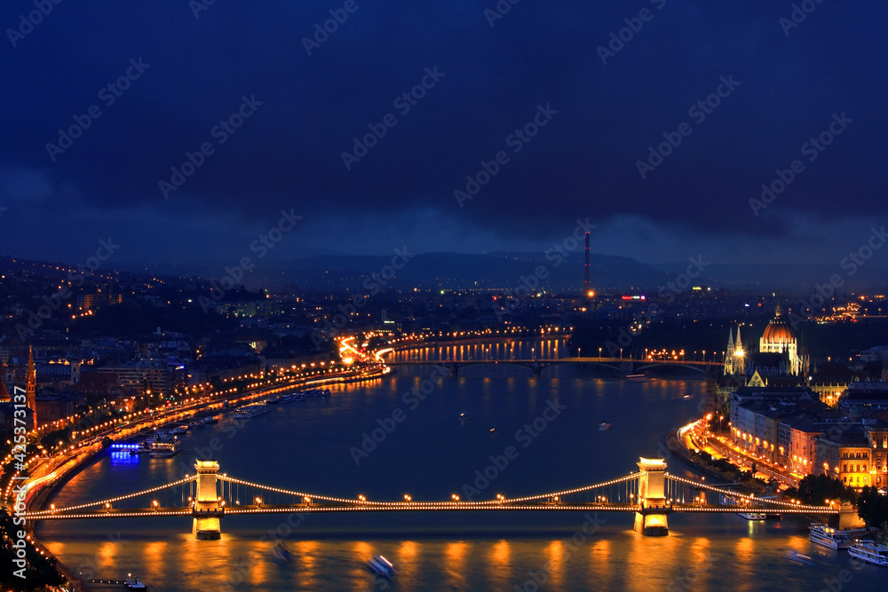Falling night over Budapest, Hungary, Europe