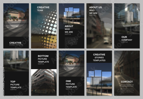 Social networks stories design, vertical banner or flyer templates. Covers design templates for flyer, leaflet, brochure cover, presentation. Corporate business concept with abstract ackgrounds.
